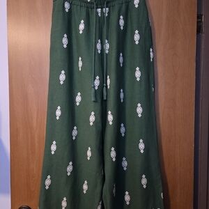 House of Harlow 1960 Green Wide-Leg Embroidered Pants